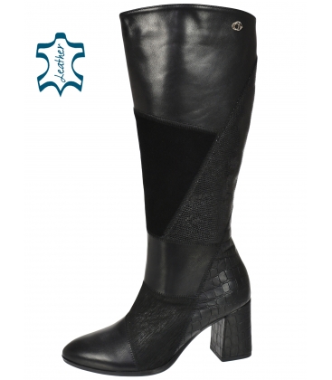 Black patterned high heel boots 2139 