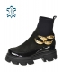 Black ankle lacquered boots with elastic material and gold decoration DKO2284