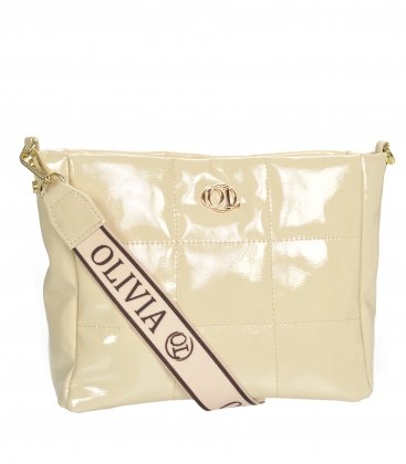 Beige glossy quilted handbag with a stylish strap WANDA