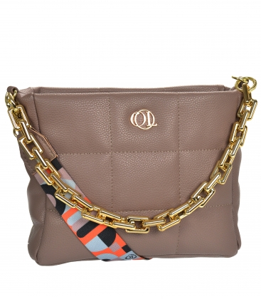 Brown-grey quilted handbag with a stylish strap WANDA