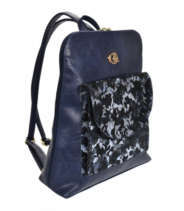 Blue backpack with camouflage front pocket Lucia
