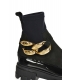Black ankle lacquered boots with elastic material and gold decoration DKO2284