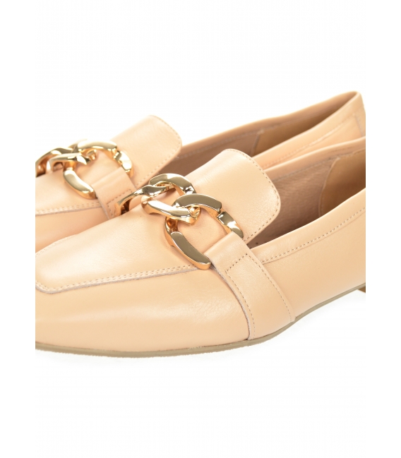 Beige elegant low leather shoes with gold decoration 5042