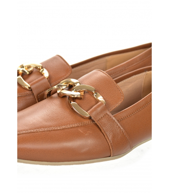Brown elegant low leather shoes with gold decoration 5042