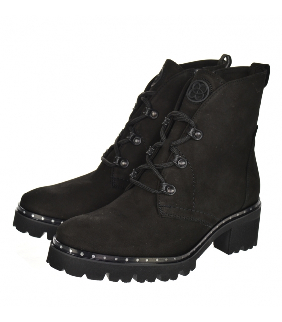 Black ankle boots made of sanding leather on a decorated sole 2252