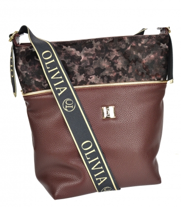 Burgundy larger crossbody handbag with camouflage pattern KALISTO