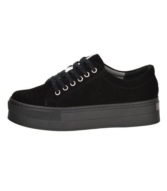 Black simple sneakers made of cut leather 7116