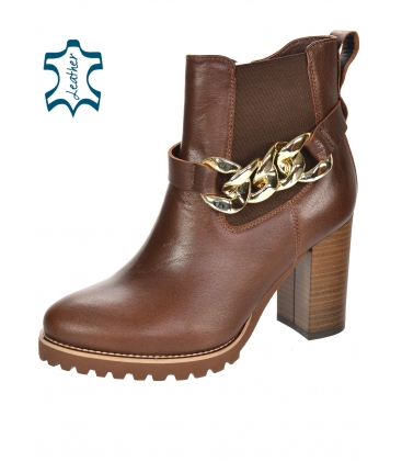 Brown ankle boots with gold intertwined decoration 2261