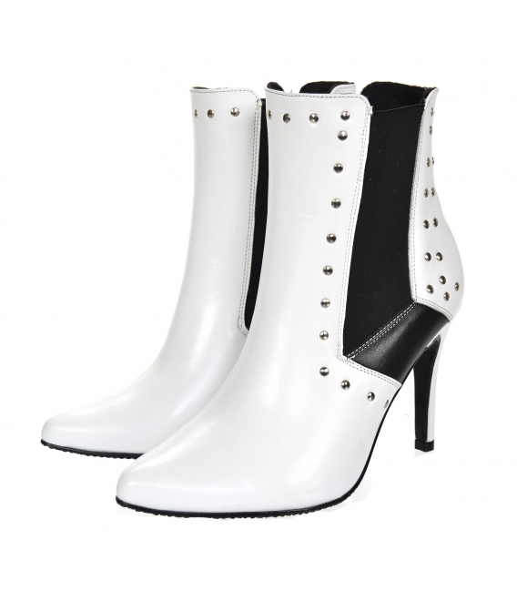 White and black ankle boots with embellishments 8155-B299 / B109