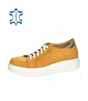 Yellow leather sneakers on the sole DESA DTE089