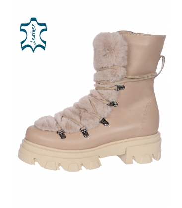 Insulated bege ankle workers with fur 8142