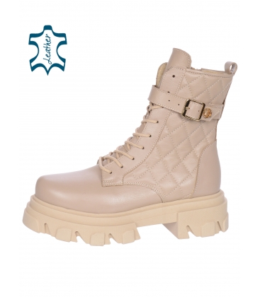 Beige ankle boots with stitching on the high sole 8163-B331