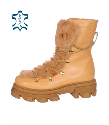 Insulated brown ankle workers with fur 8142