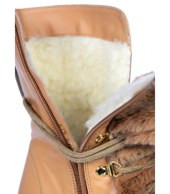 Insulated brown ankle workers with fur 8142