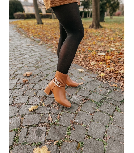 Brown ankle heeled boots with decoration 2286