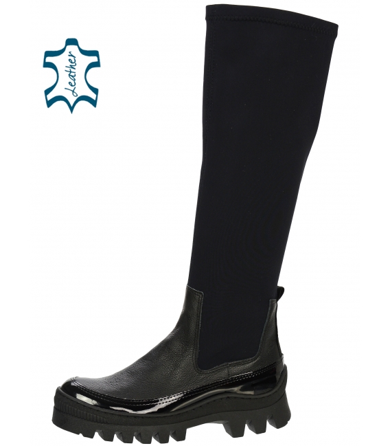 black boots with elastic material below the knees DCI2279