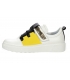 Stylish white leather sneakers with yellow and black element and silver strap Olivia 7144