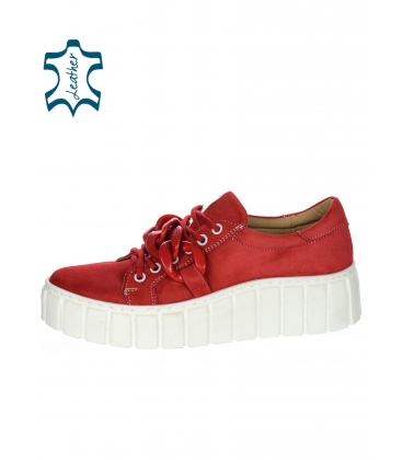 Red leather sneakers with braided decoration and silver strap Olivia on the sole Rosella DTE3506