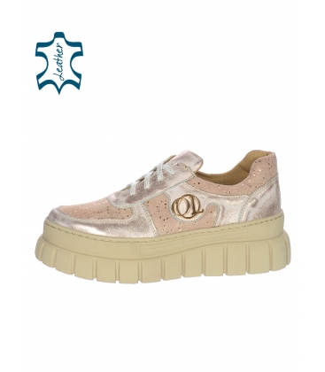 Rosegold glittery leather sneakers with OL logo on the sole ZUMA DTE3507 