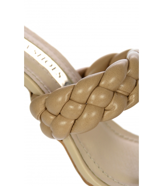 Brown leather braided slippers on an elegant DSL2299 heel