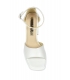 White pearl simple leather sandals on a wide heel DSA2302