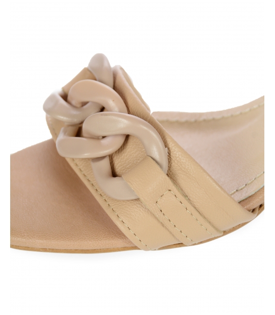 Powder leather sandals on a lower square heel and intertwined decoration DSA2303
