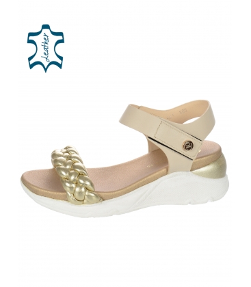 Beige-gold intertwined sandals on a sports sole 2389