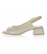 White-gray leather sandals on the lower heel with intertwined stone decoration 2372