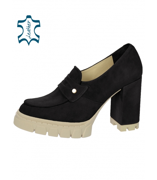Black leather heel boots DLO2333
