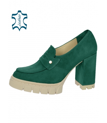 Green brushed leather heel boots DLO2333