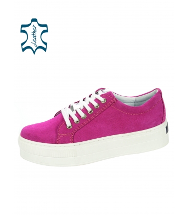 Brushed leather fuchsia sneakers decorated with silver OLIVIA stripe 7116