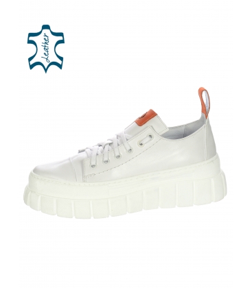White leather sneakers with orange applications on the ZUMA sole 7142 