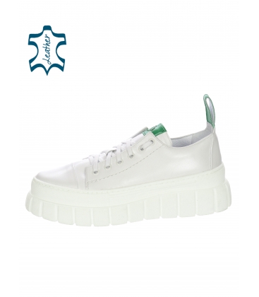 White leather sneakers with green applications on the ZUMA sole 7142