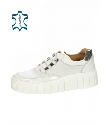 White-silver leather sneakers with patterned material on the sole ROSELLA DTE2118