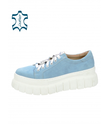 Pale blue cut leather sneakers decorated with a silver OLIVIA belt on the sole ZUMA DTE3298