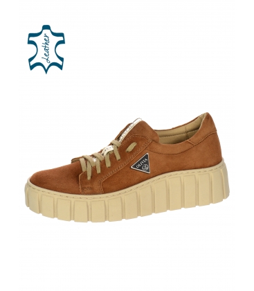Brown cut leather sneakers decorated with a gold OLIVIA belt on the sole Rosella DTE3298