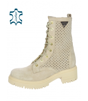Beige perforated cut leather workers DKO2326
