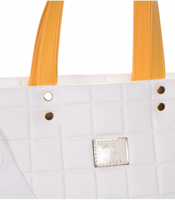 Large white-orange handbag with a pattern and gold ANDREA applications