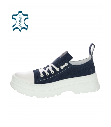 Dark blue brushed leather sneakers on a high sports sole AGA 7147