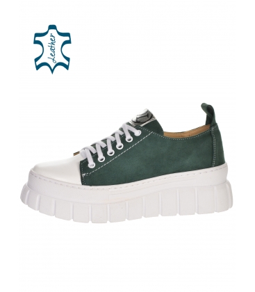 Green sneakers made of brushed leather on the ZUMA 7147 sole