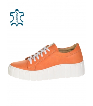 Orange leather sneakers decorated with a gold band on the sole ROSELLA DTE3298