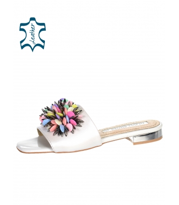 Pearl low-heeled slippers with colorful ornament DSL2313 