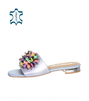 Pale blue low-heeled shoes with colored decoration DSL2313