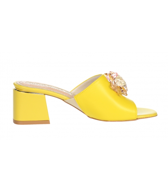 Yellow heeled shoes with DSL2312 decoration