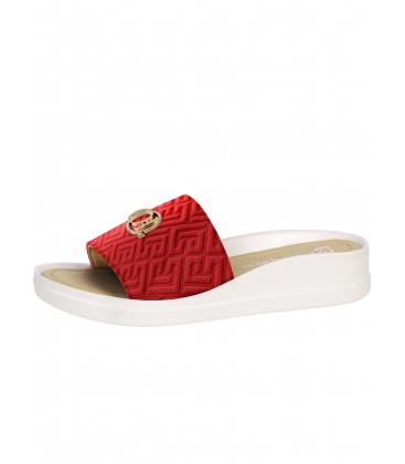 Red leather slippers on a beige sports sole with gold OL DSL2999