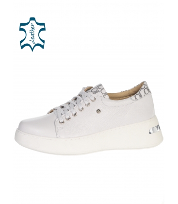 White leather sneakers with OL monogram on the tongue and heel on a white-silver sole HOGA DTE042