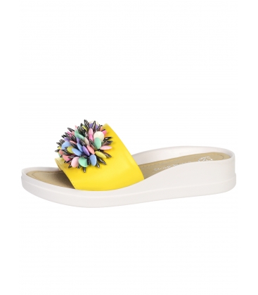 Yellow slippers on the sports sole with colored decoration DSL2997