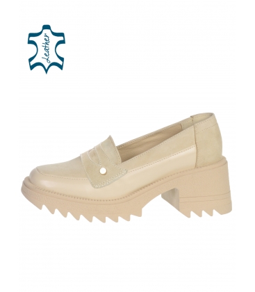 Beige leather simple low shoes DLO23366