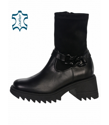 Black ankle combined boots with decoration DKO2341