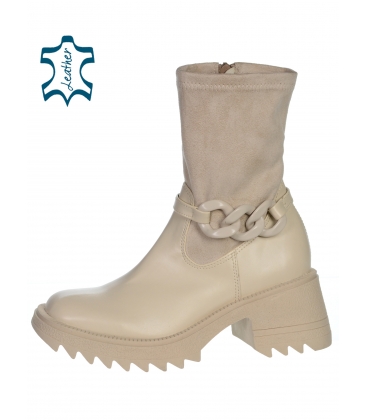Beige ankle combined boots with decoration DKO2341